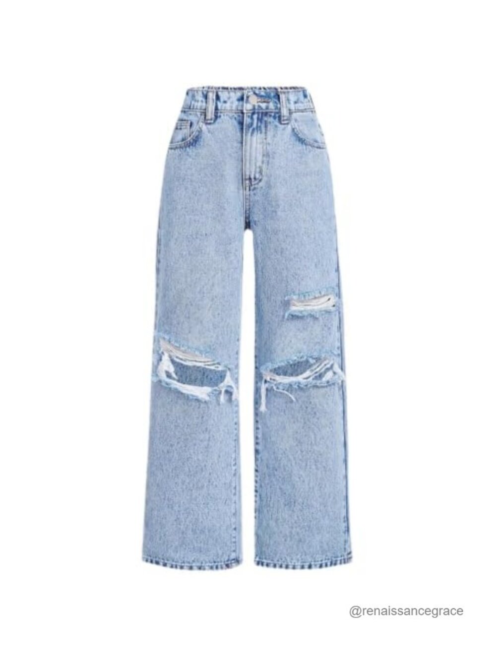 Girls Baggy Ripped Wide Straight Leg High Waisted Denim Jeans 7-14Y